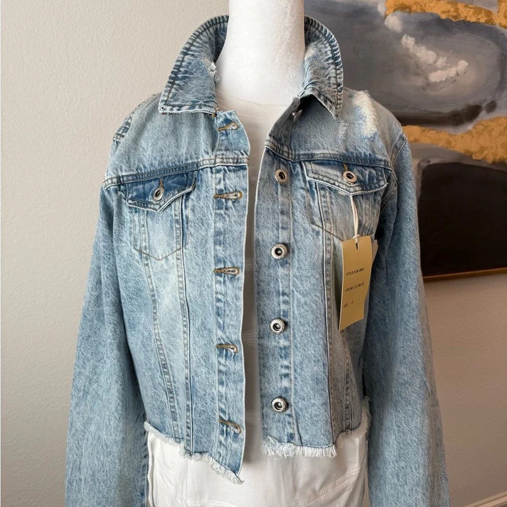 Denim Jacket with Black Printed Satin Back Panel - Picture 2 of 10